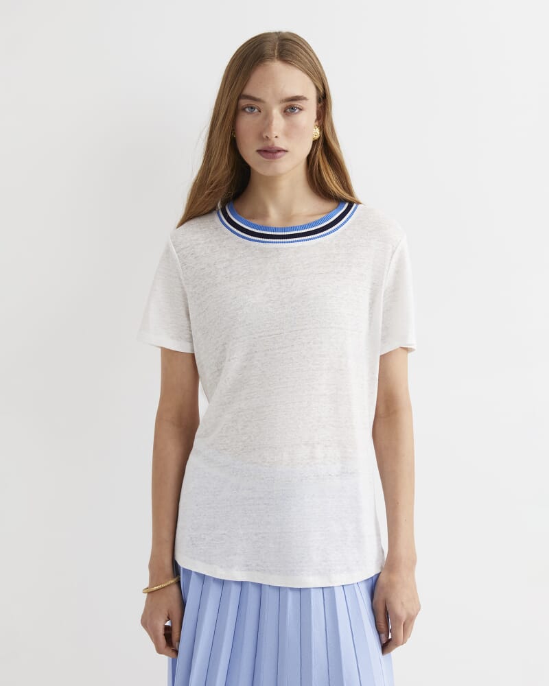 Tonia Rib Neck Short Sleeve Tee in WHITE/MULTI
