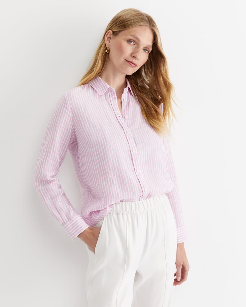 Dahlia Stripe Linen Shirt in PINK/WHITE