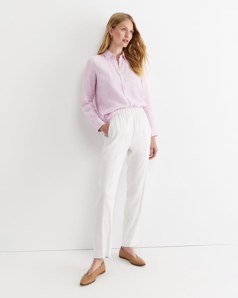 Dahlia Stripe Linen Shirt in PINK/WHITE