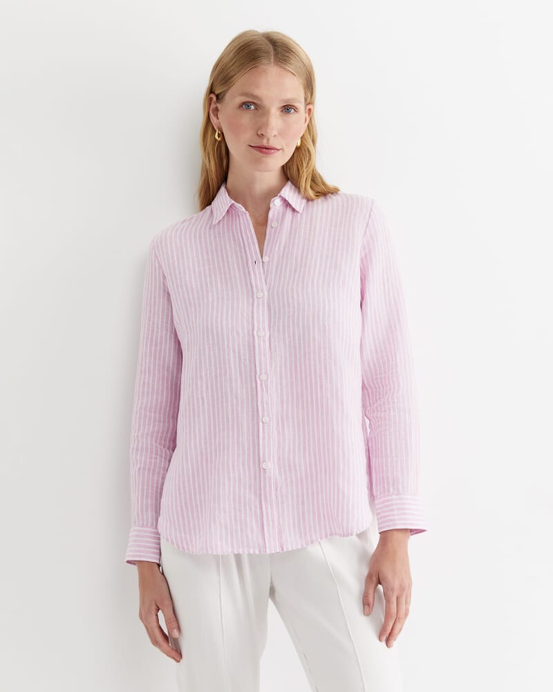 Dahlia Stripe Linen Shirt in PINK/WHITE