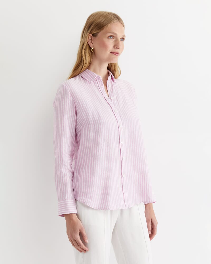 Dahlia Stripe Linen Shirt in PINK/WHITE