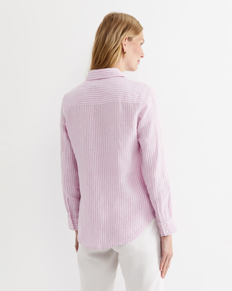 Dahlia Stripe Linen Shirt in PINK/WHITE