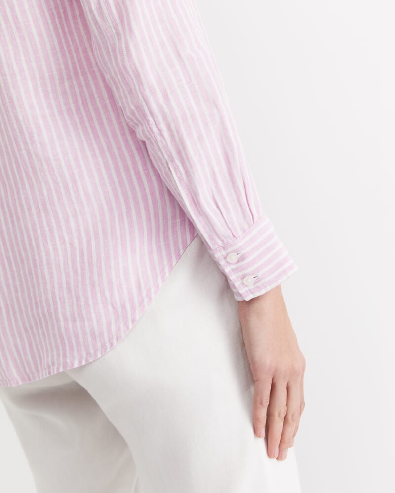 Dahlia Stripe Linen Shirt in PINK/WHITE