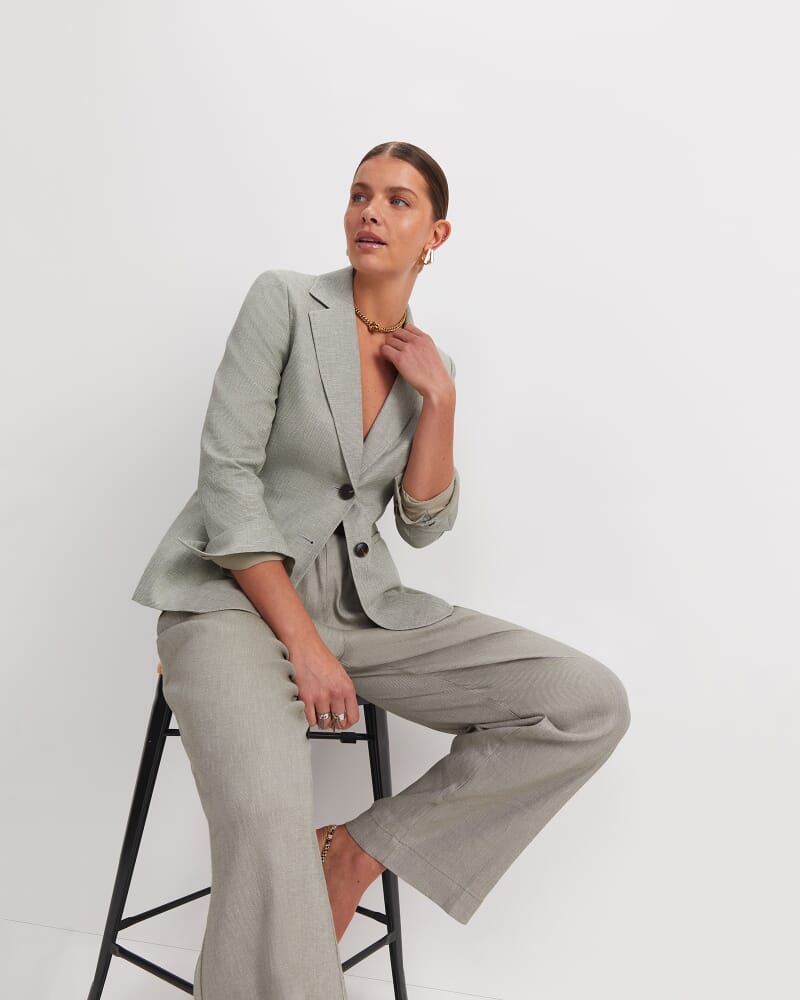 Stevie Textured Blazer in KHAKI/WHITE