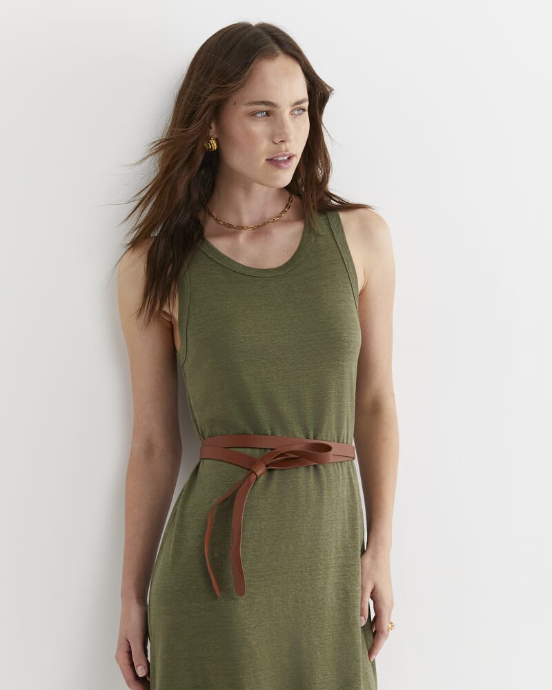 Tonia Linen Tank Midi Dress in KHAKI