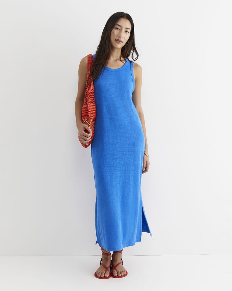 Tonia Linen Tank Midi Dress in PEACOCK