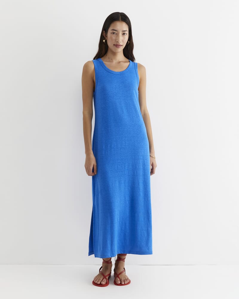 Tonia Linen Tank Midi Dress in PEACOCK