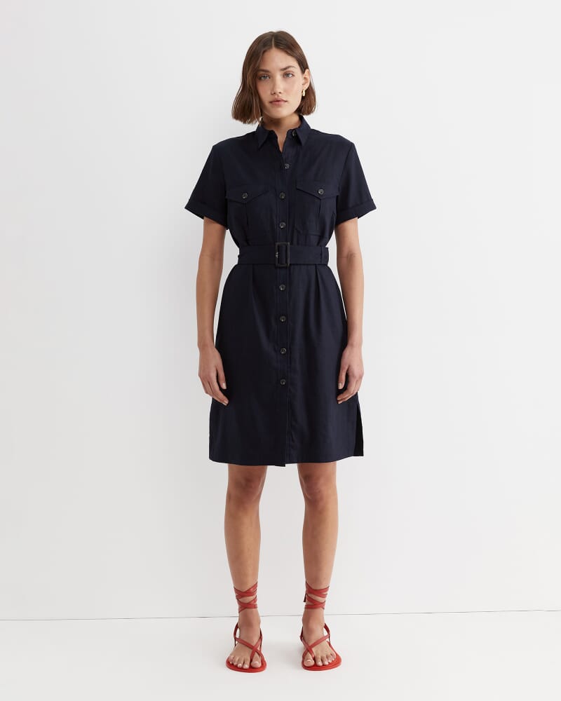 Rosa Belted Shirt Dress in CLASSIC NAVY