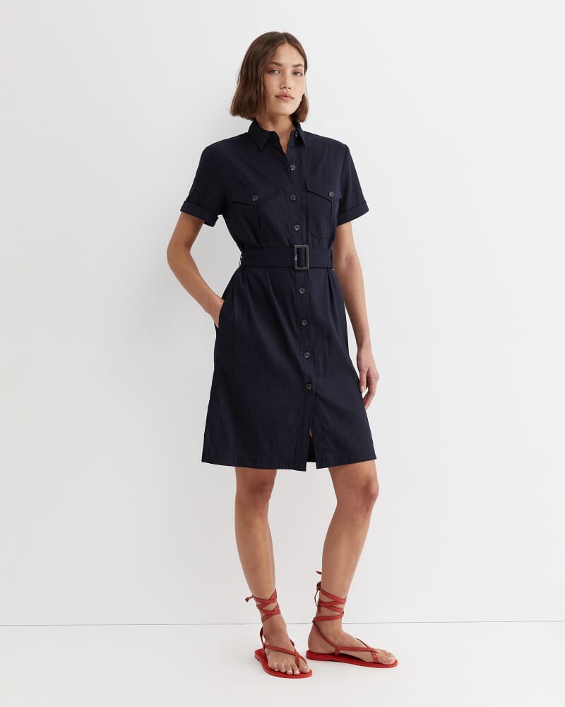 Rosa Belted Shirt Dress in CLASSIC NAVY