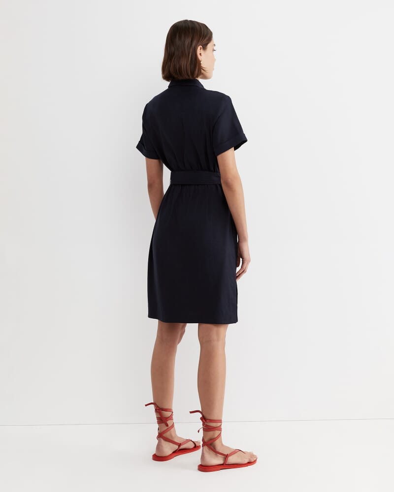 Rosa Belted Shirt Dress in CLASSIC NAVY