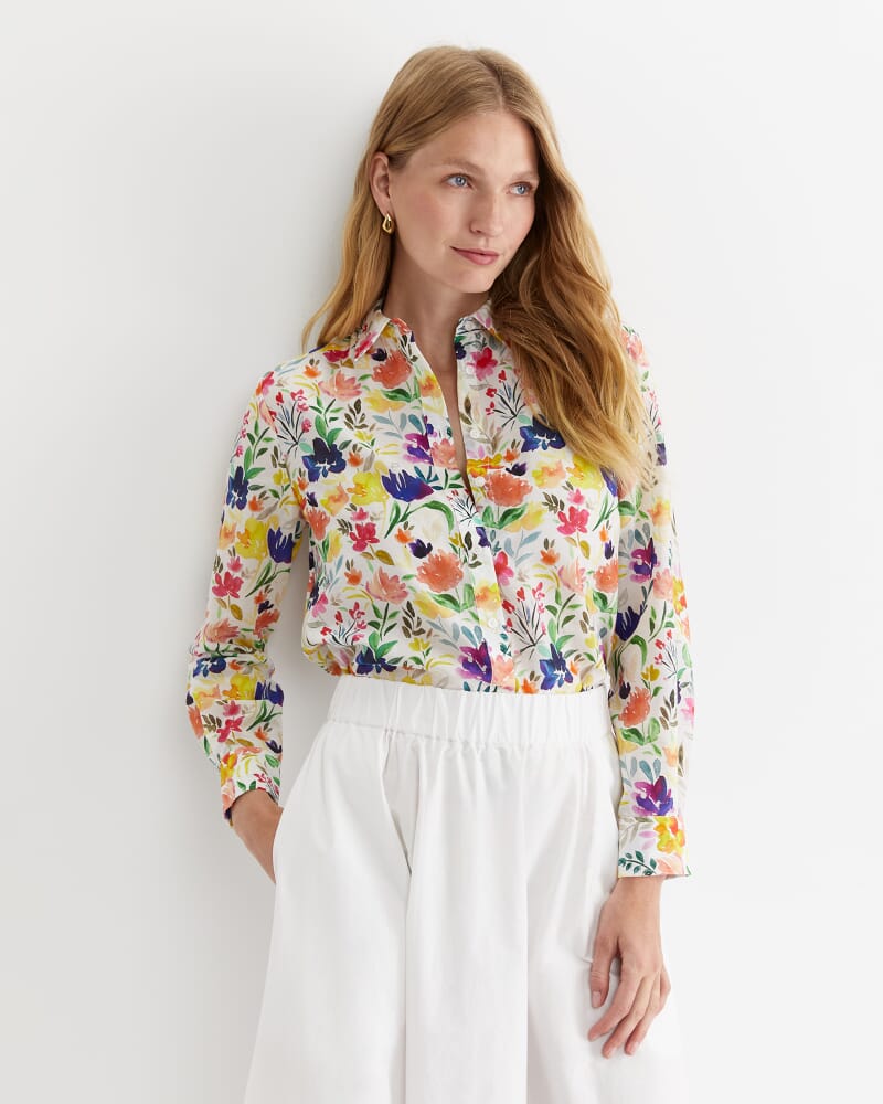 Lou Cotton Silk Shirt in WHITE MULTI