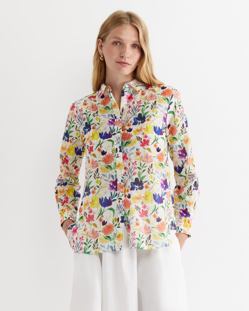 Lou Cotton Silk Shirt in WHITE MULTI