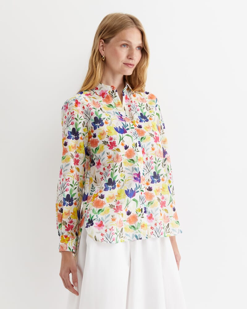 Lou Cotton Silk Shirt in WHITE MULTI