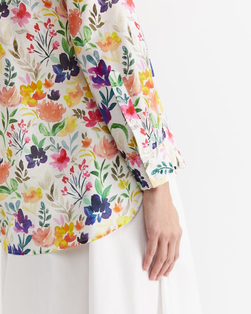 Lou Cotton Silk Shirt in WHITE MULTI