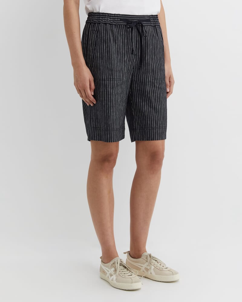 Rosa Stripe Linen Short in NAVY/WHITE