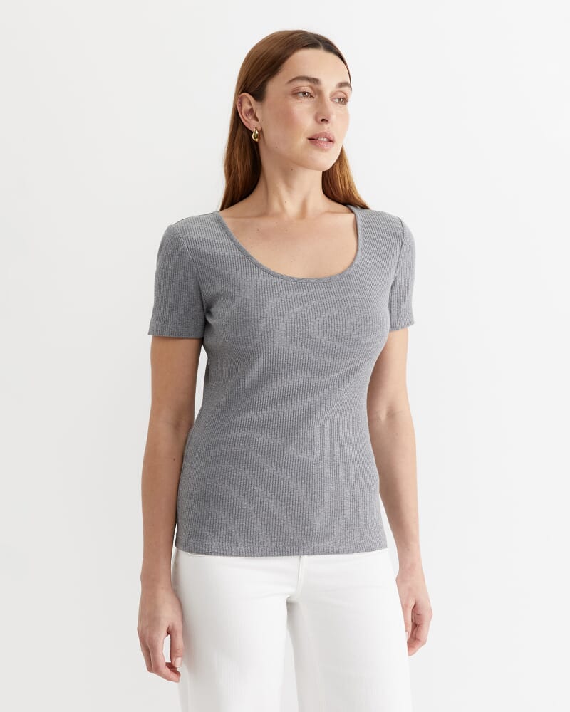 Allie Scoop Rib Tee in CHARCOAL MELANGE