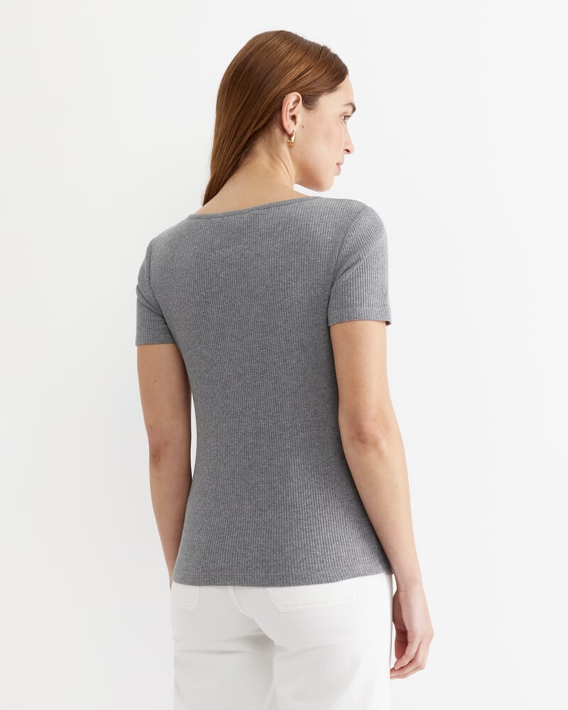 Allie Scoop Rib Tee in CHARCOAL MELANGE
