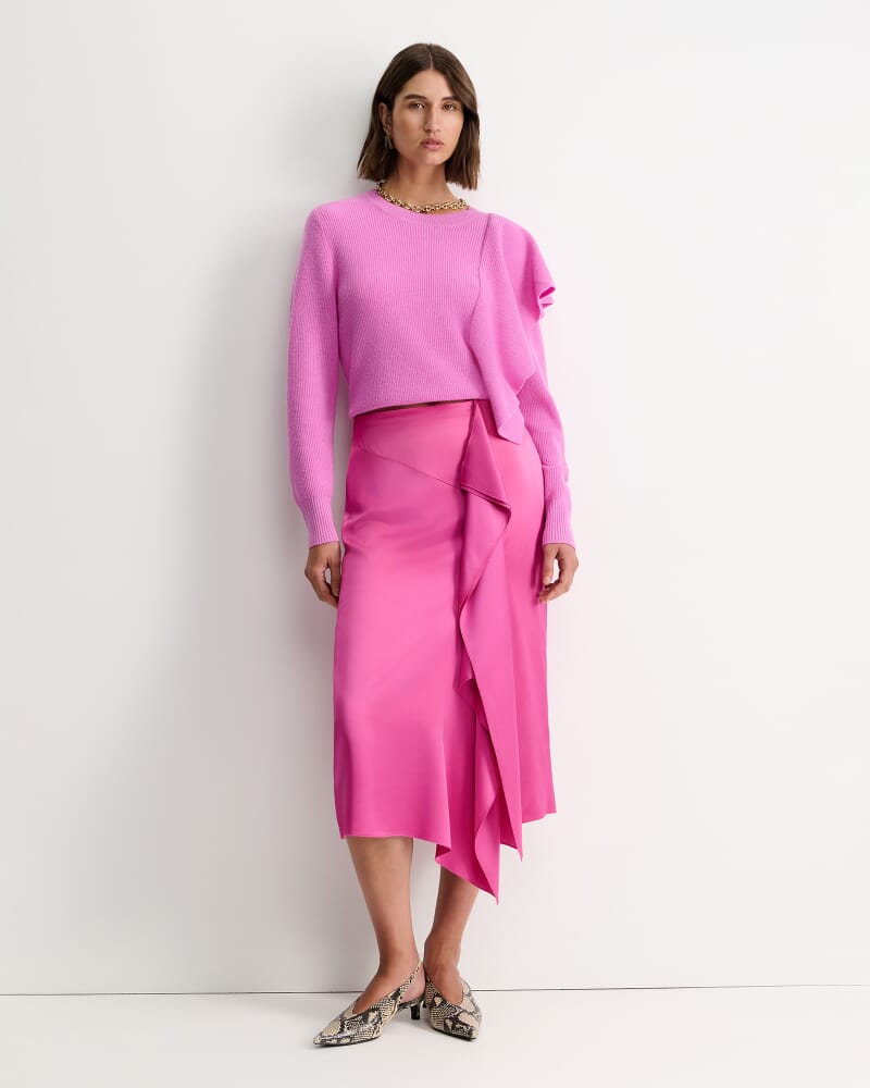 Harlow Sateen Ruffle Midi Skirt in GRAPE