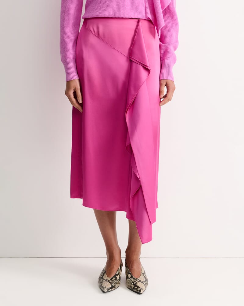 Harlow Sateen Ruffle Midi Skirt in GRAPE