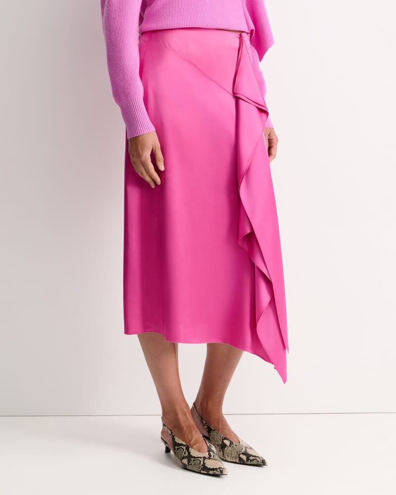 Harlow Sateen Ruffle Midi Skirt in GRAPE