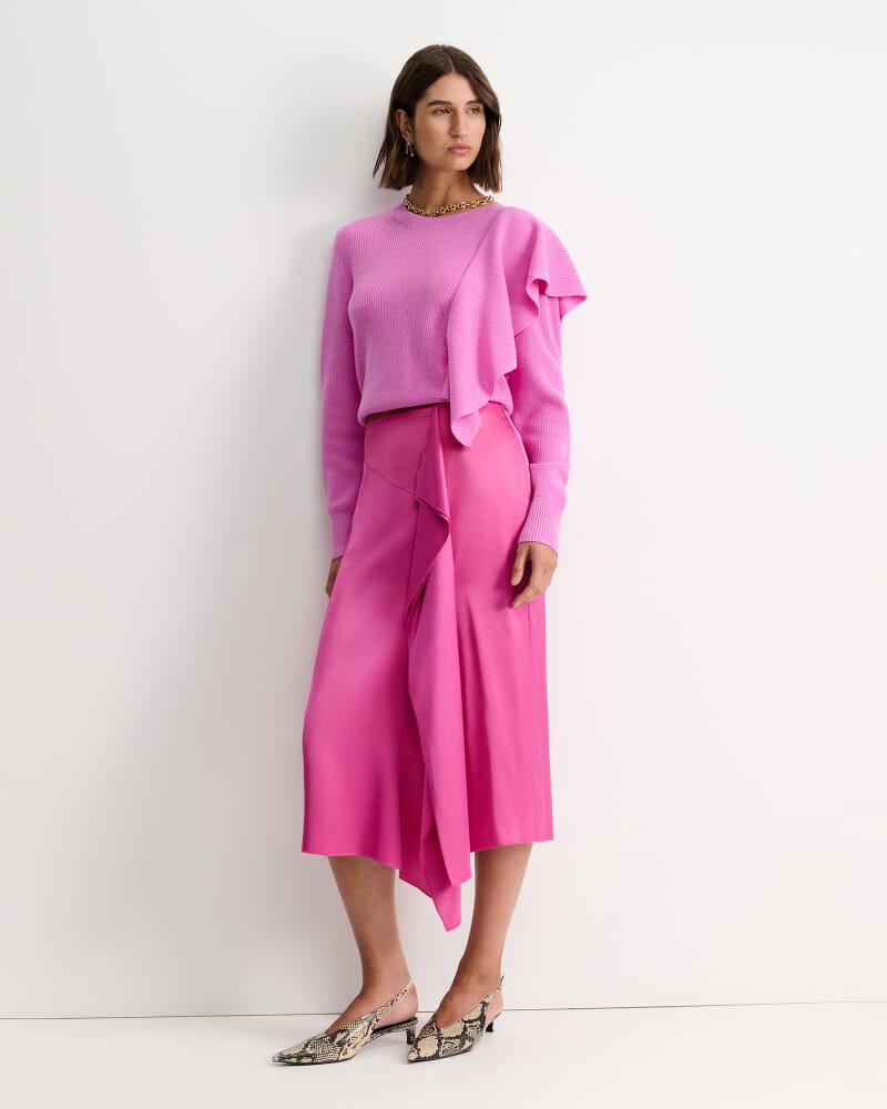 Harlow Sateen Ruffle Midi Skirt in GRAPE