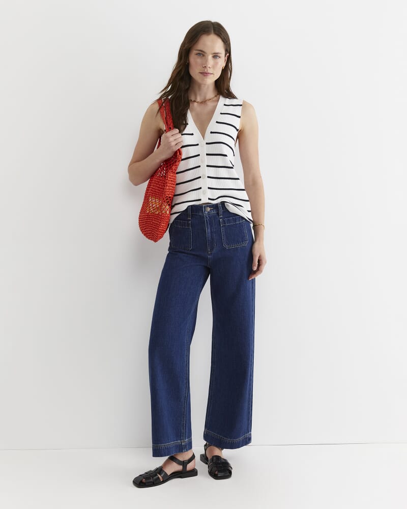 Becky Cotton Vest in WHITE/NAVY