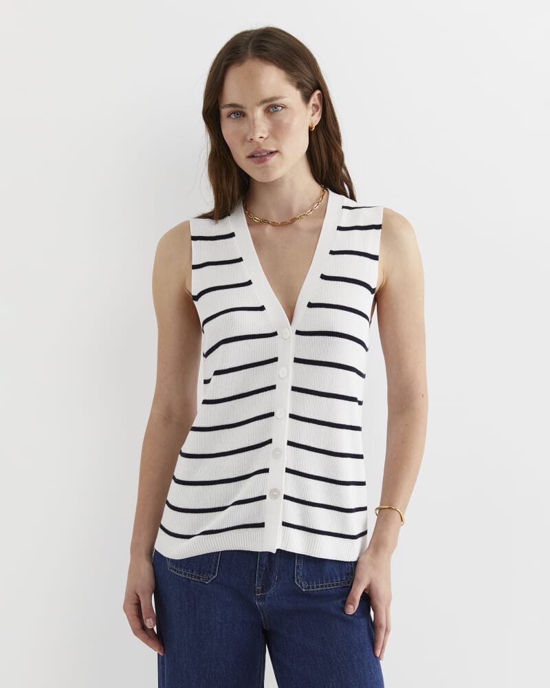 Becky Cotton Vest in WHITE/NAVY