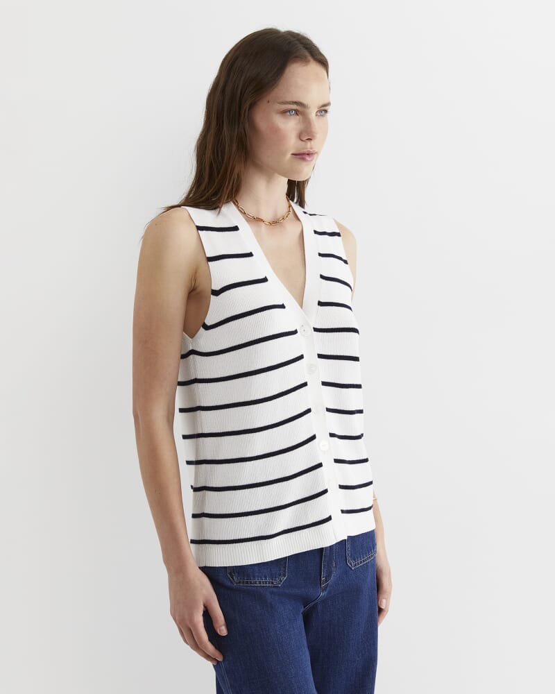 Becky Cotton Vest in WHITE/NAVY