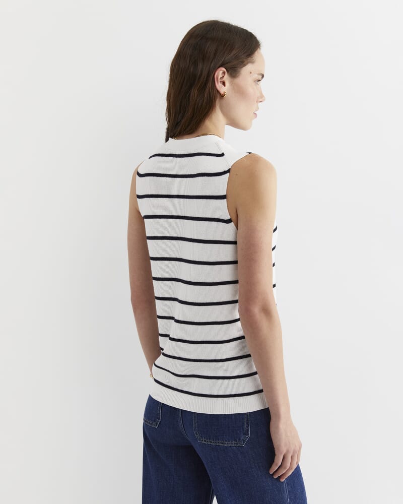 Becky Cotton Vest in WHITE/NAVY
