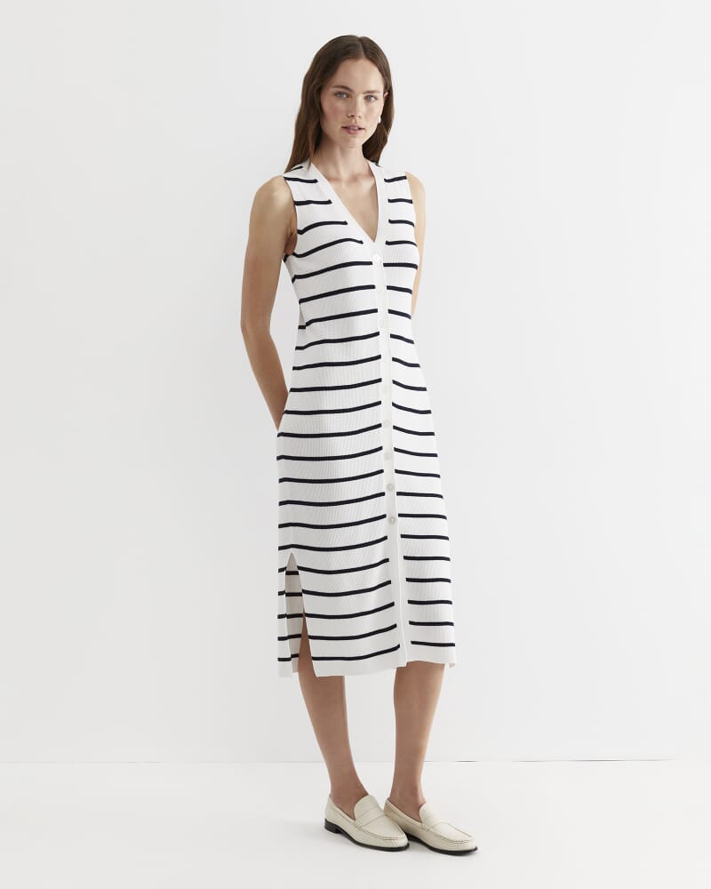 Becky Cotton Vest Dress in WHITE/NAVY