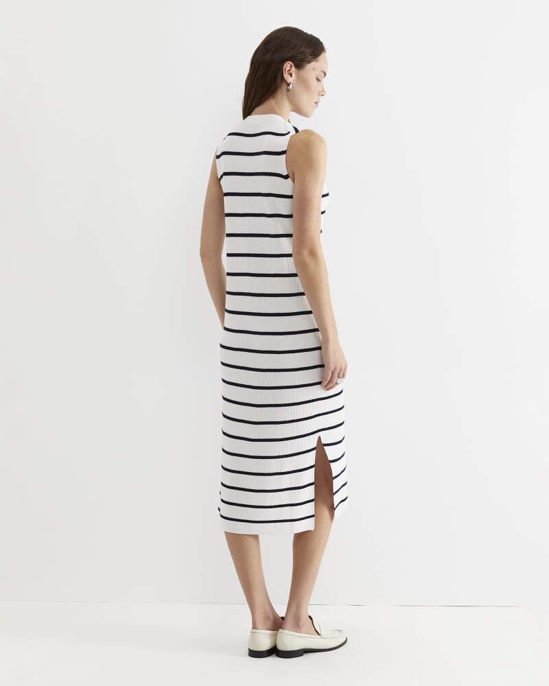 Becky Cotton Vest Dress in WHITE/NAVY