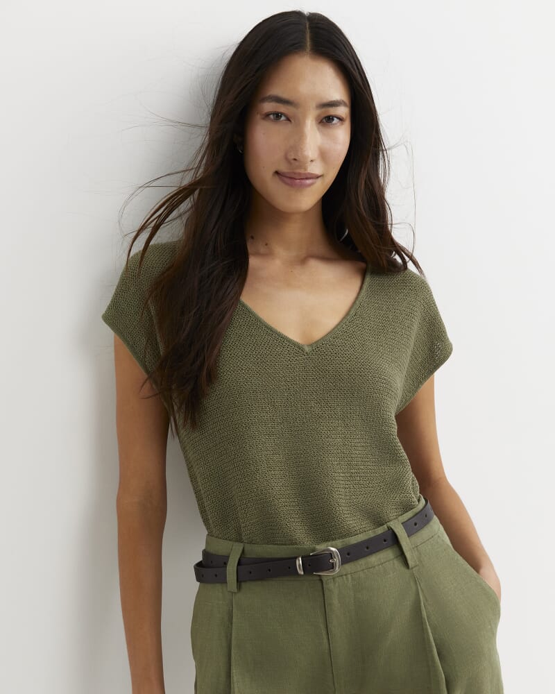 Luisa V-Neck Knit Top in KHAKI