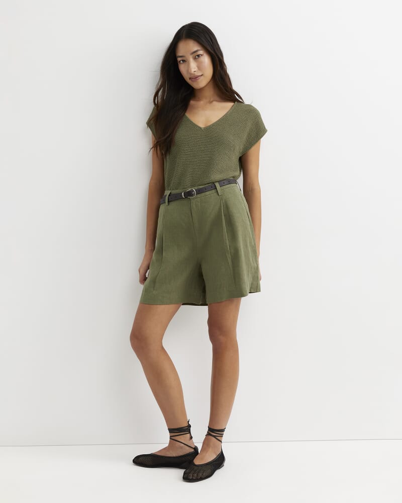Luisa V-Neck Knit Top in KHAKI