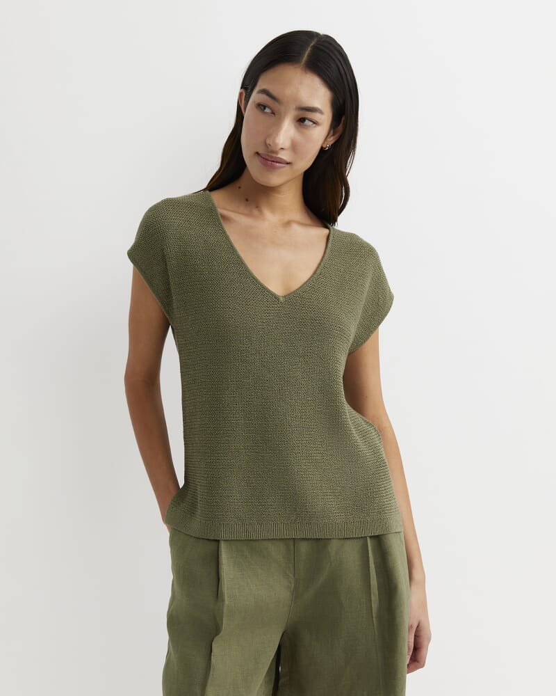 Luisa V-Neck Knit Top in KHAKI