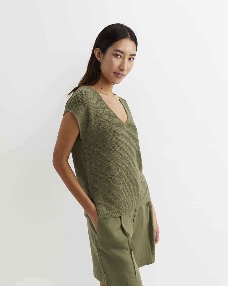 Luisa V-Neck Knit Top in KHAKI