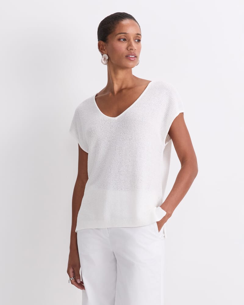 Luisa V-Neck Knit Top in MILK