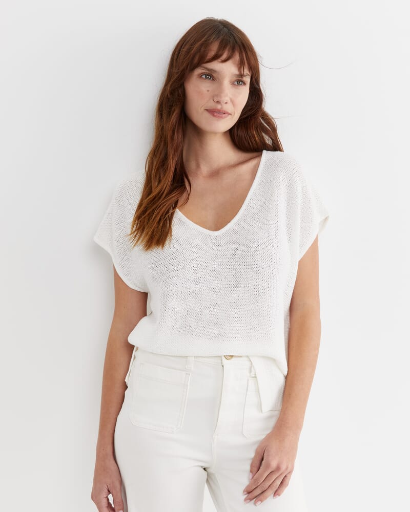 Luisa V-Neck Knit Top in MILK