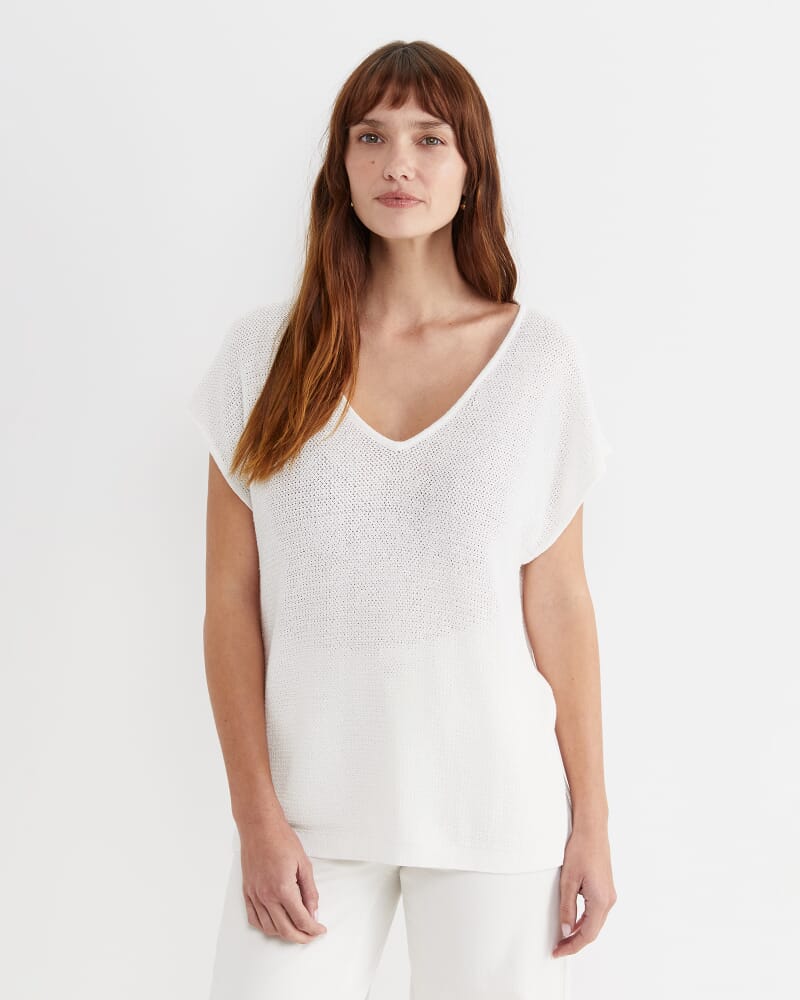 Luisa V-Neck Knit Top in MILK