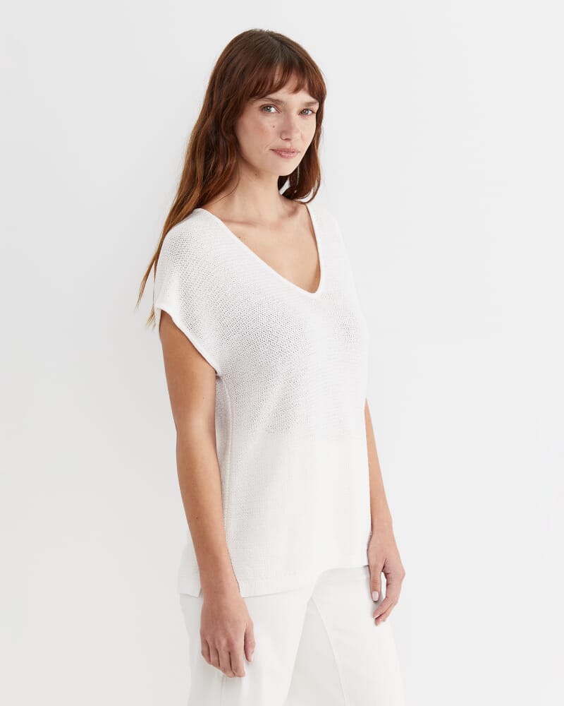 Luisa V-Neck Knit Top in MILK
