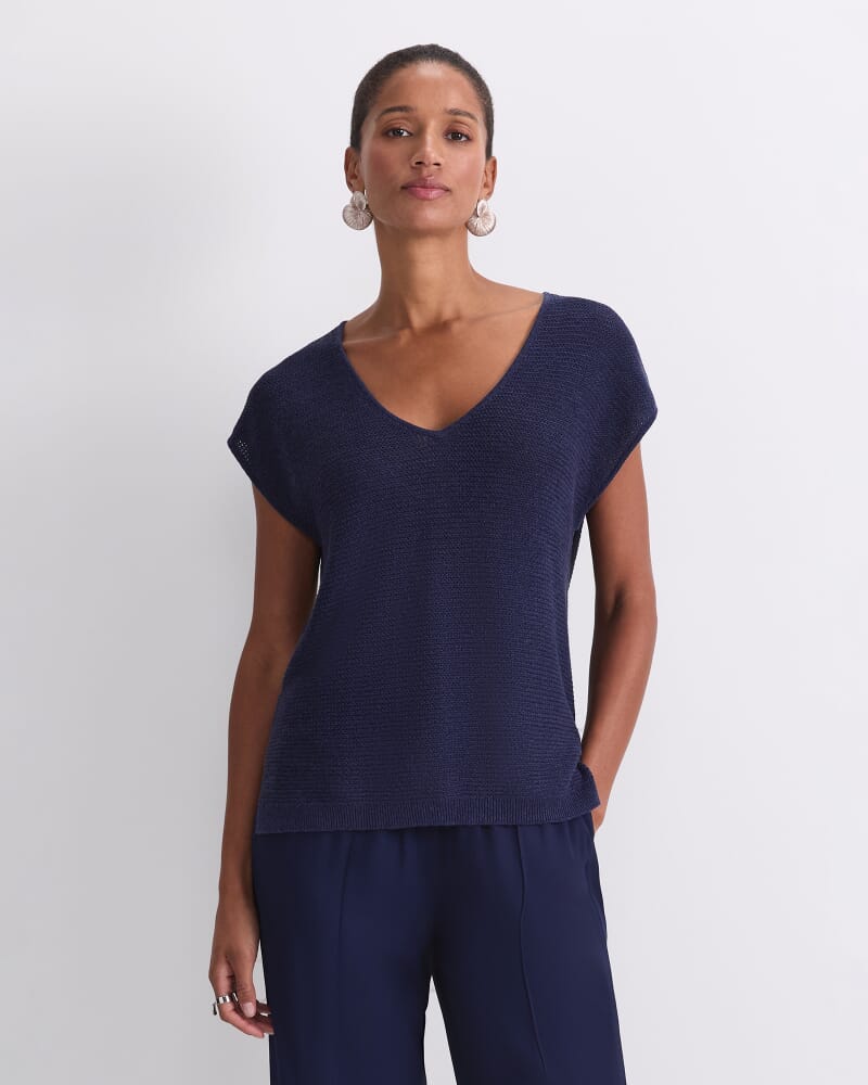 Luisa V-Neck Knit Top in NAVY