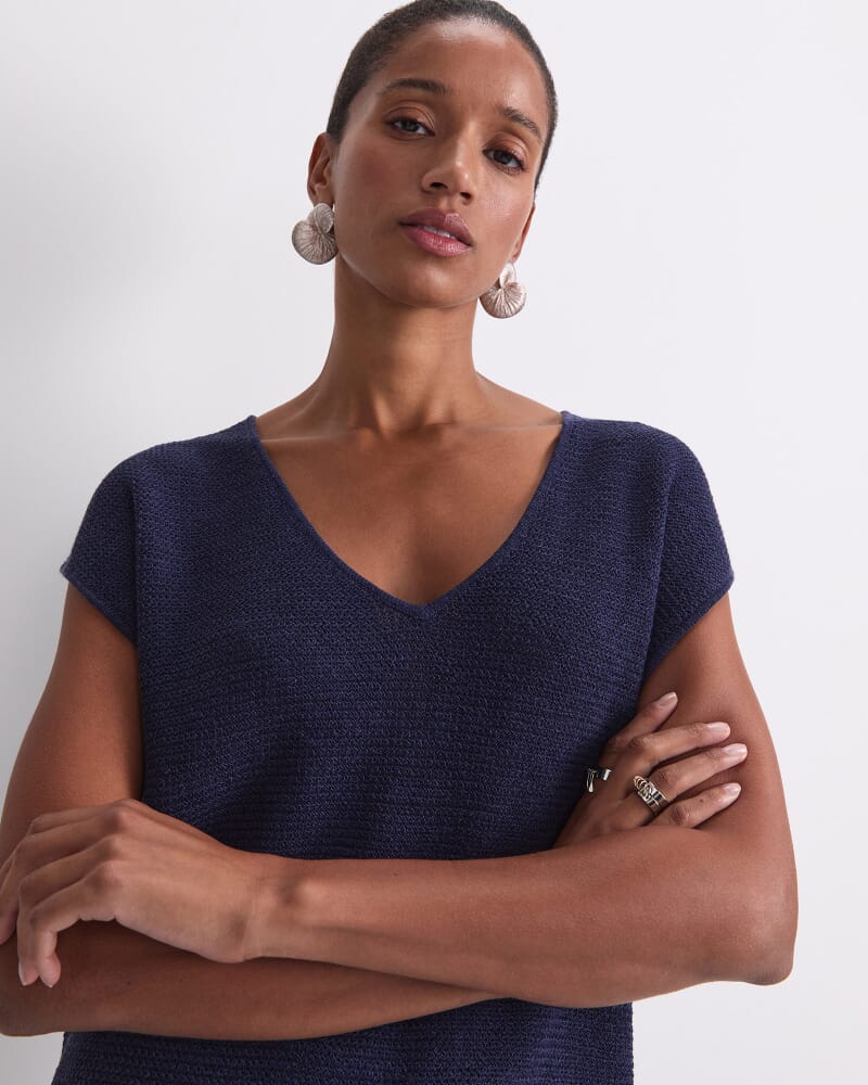 Luisa V-Neck Knit Top in NAVY