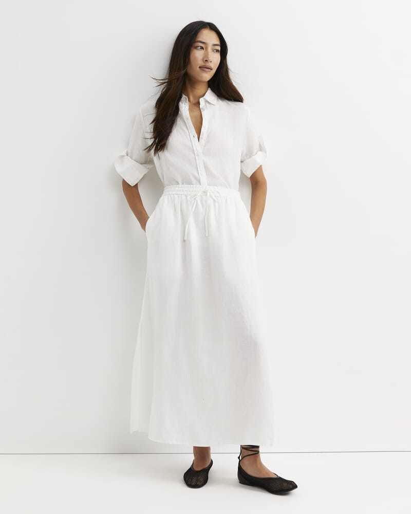 Lulu Linen Midi Skirt in WHITE