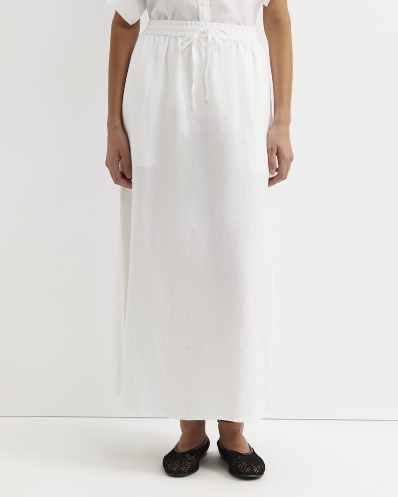 Lulu Linen Midi Skirt in WHITE