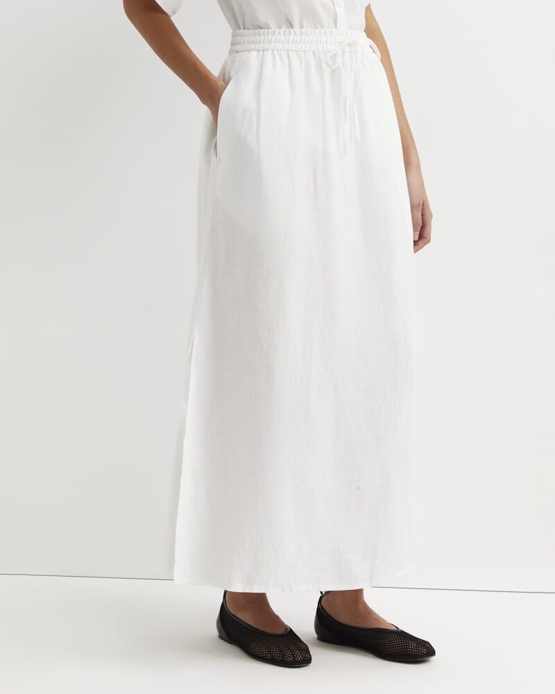 Lulu Linen Midi Skirt in WHITE