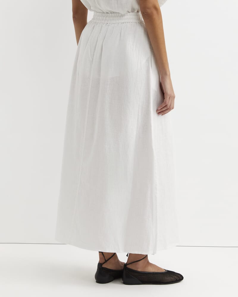 Lulu Linen Midi Skirt in WHITE