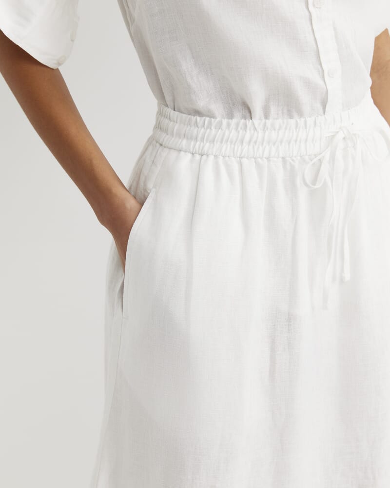 Lulu Linen Midi Skirt in WHITE