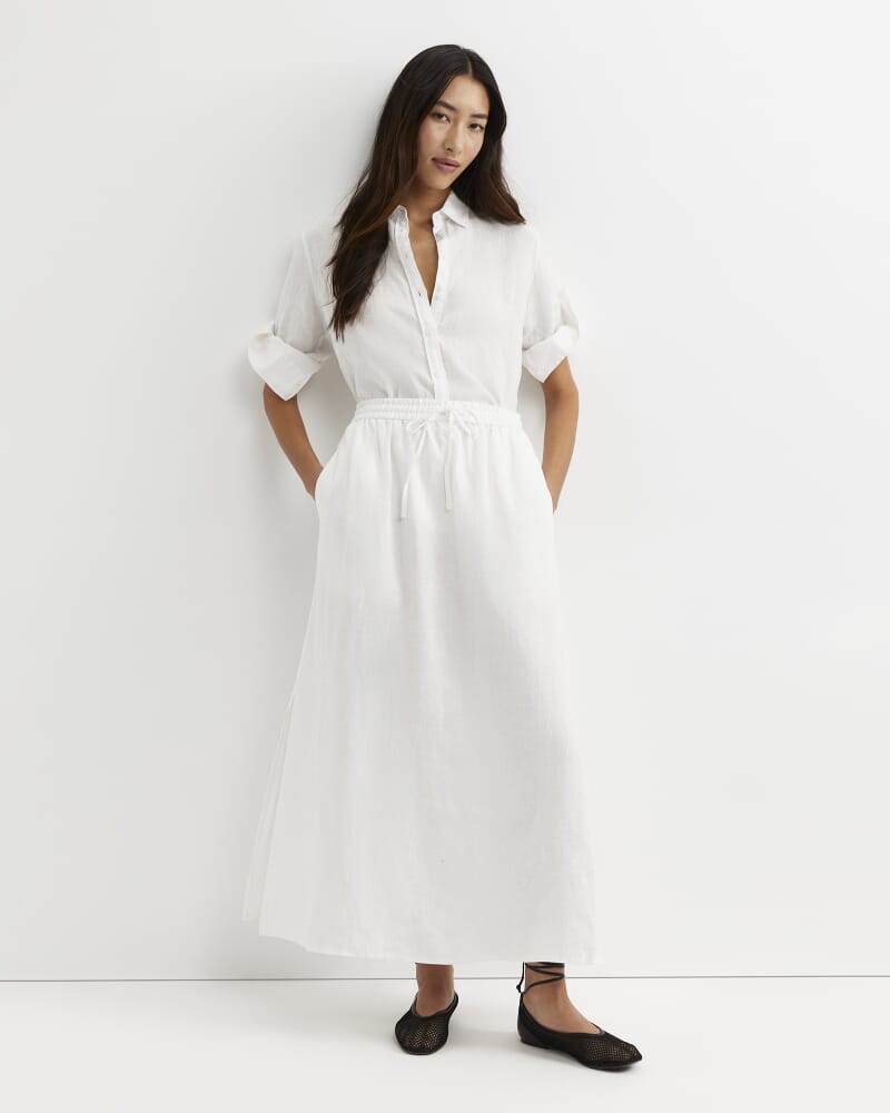 Lulu Linen Midi Skirt in WHITE