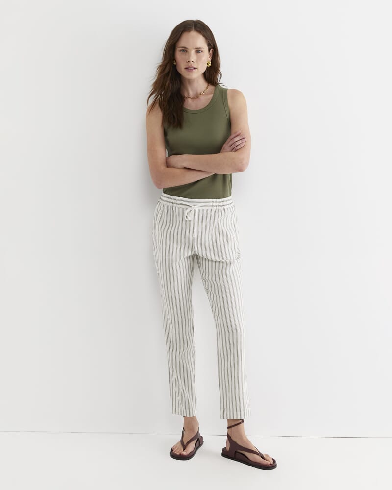 Rosa Stripe Linen Pant in WHITE/KHAKI