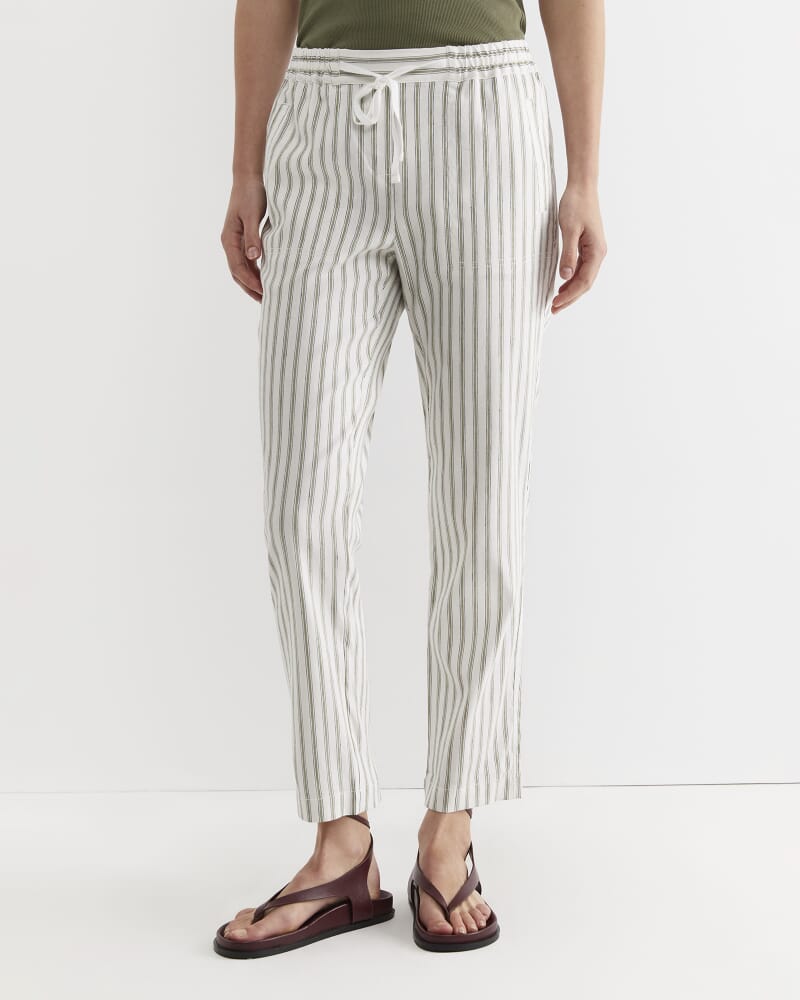 Rosa Stripe Linen Pant in WHITE/KHAKI