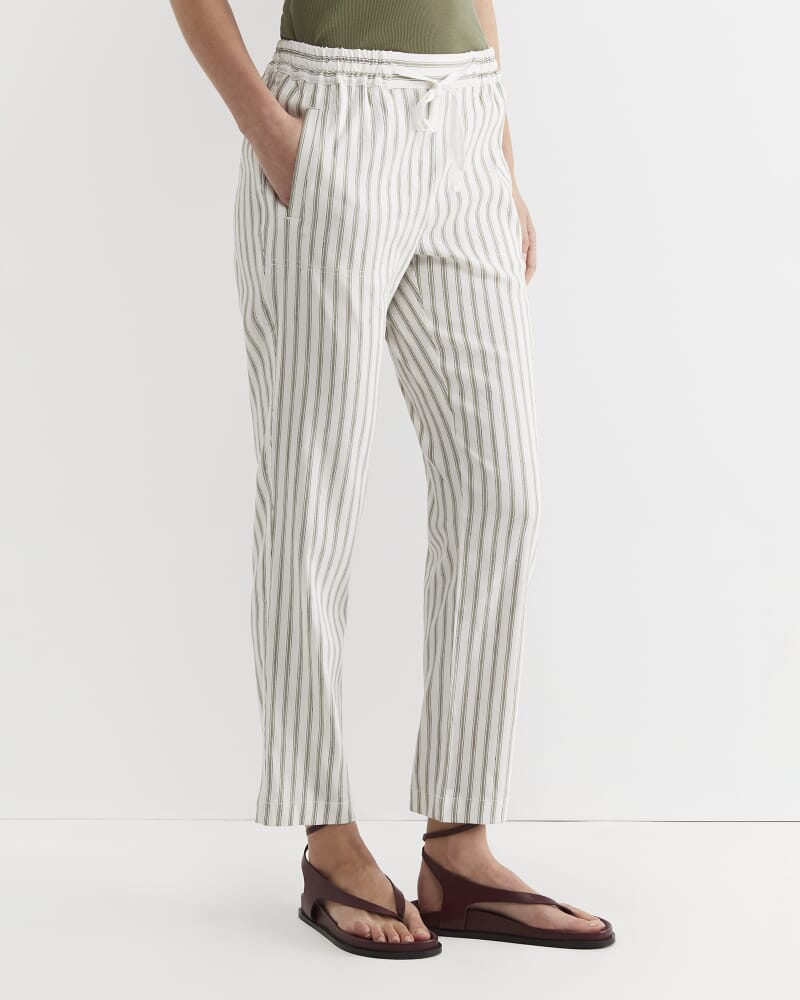 Rosa Stripe Linen Pant in WHITE/KHAKI